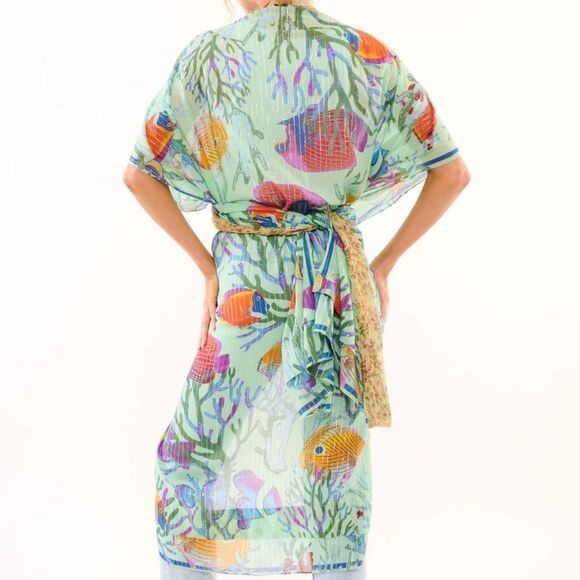 Aratta Silent Journey Ocean Breeze Tropical Fish Print Kimono One Size - Picture 8 of 9